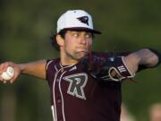 Ridgefield's Michael Spellacy pitches against Yakima at the Ridgefield Outdoor Recreation Center on Tuesday night, June 4, 2019.