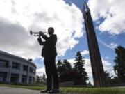 Graduating music student and composer Connor Wier revisits the courtyard at Clark College, where he was inspired to write an award-winning piece called “The Square.” Wier’s new composition, “The Oceans of Time,” gets its world premiere at a June 14 concert by the Clark College Concert Choir.