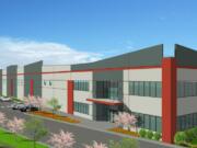 This 117,415-square-foot industrial building, shown in a drawing, will be located on a 9-acre site formerly owned by the Port of Ridgefield.