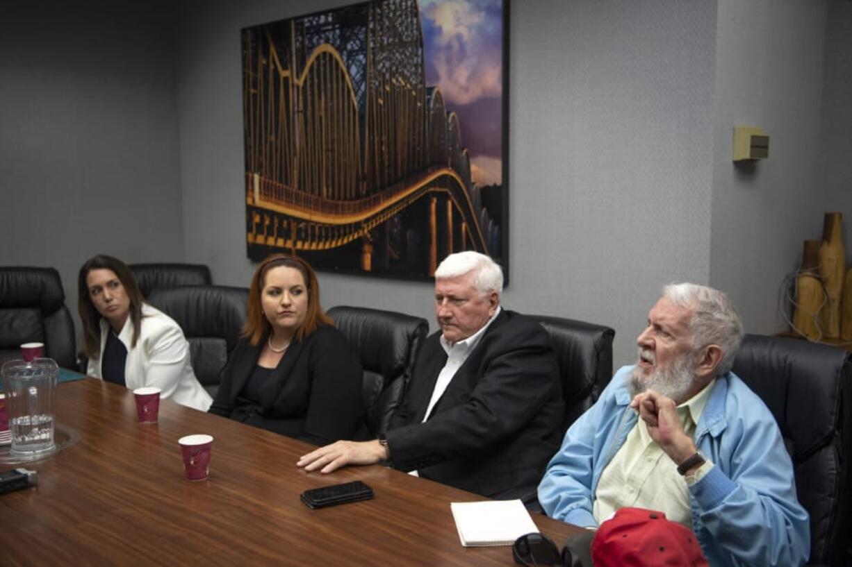 The Columbian’s Editorial Board interviews Vancouver Public Schools Board of Directors Pos. 1 candidates Kyle Sproul, from left, Caressa Milgrove, incumbent Dale Rice and Thomas Higdon.