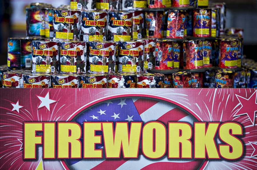 A display of fireworks waits for customers at TNT Fireworks Warehouse in Salmon Creek.