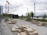 Construction is complete at the Columbia River Watershed art installation at the Waterfront Vancouver, pictured Wednesday. Gramor Development, the waterfront’s developer, solicited donors for the project and will eventually gift the piece to the city, Vancouver Mayor Anne McEnerny-Ogle said.