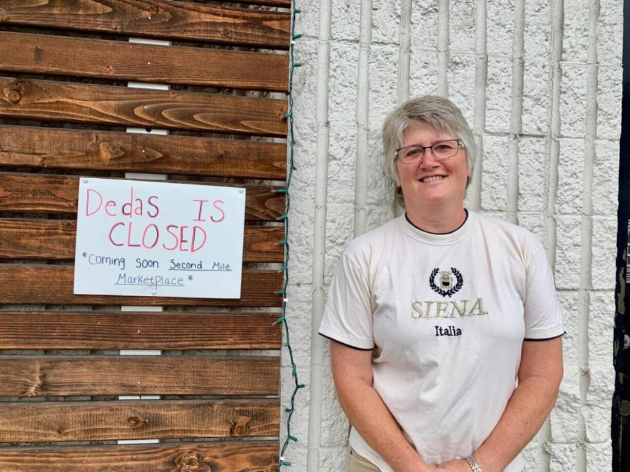 Holly Hansen in front of Second Mile Marketplace, a new commercial kitchen/food hub venture.