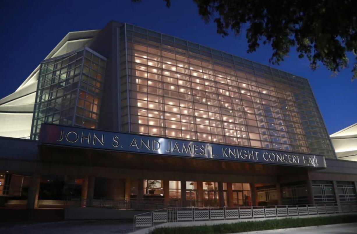 The Knight Concert Hall at the Adrienne Arsht Center for the Performing Arts of Miami-Dade County is shown, Friday, June 21, 2019, in Miami. The Democratic Presidential Debates are scheduled to take place June 26 and 27, with 10 candidates competing each night.