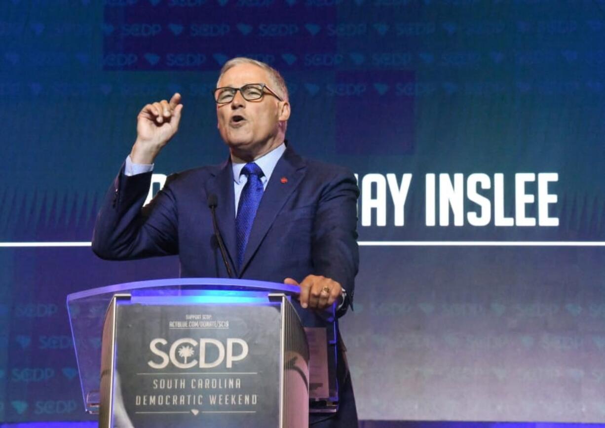 Washington Gov. Jay Inslee addresses the South Carolina Democratic Party convention, Saturday, June 22, 2019 in Columbia, S.C..