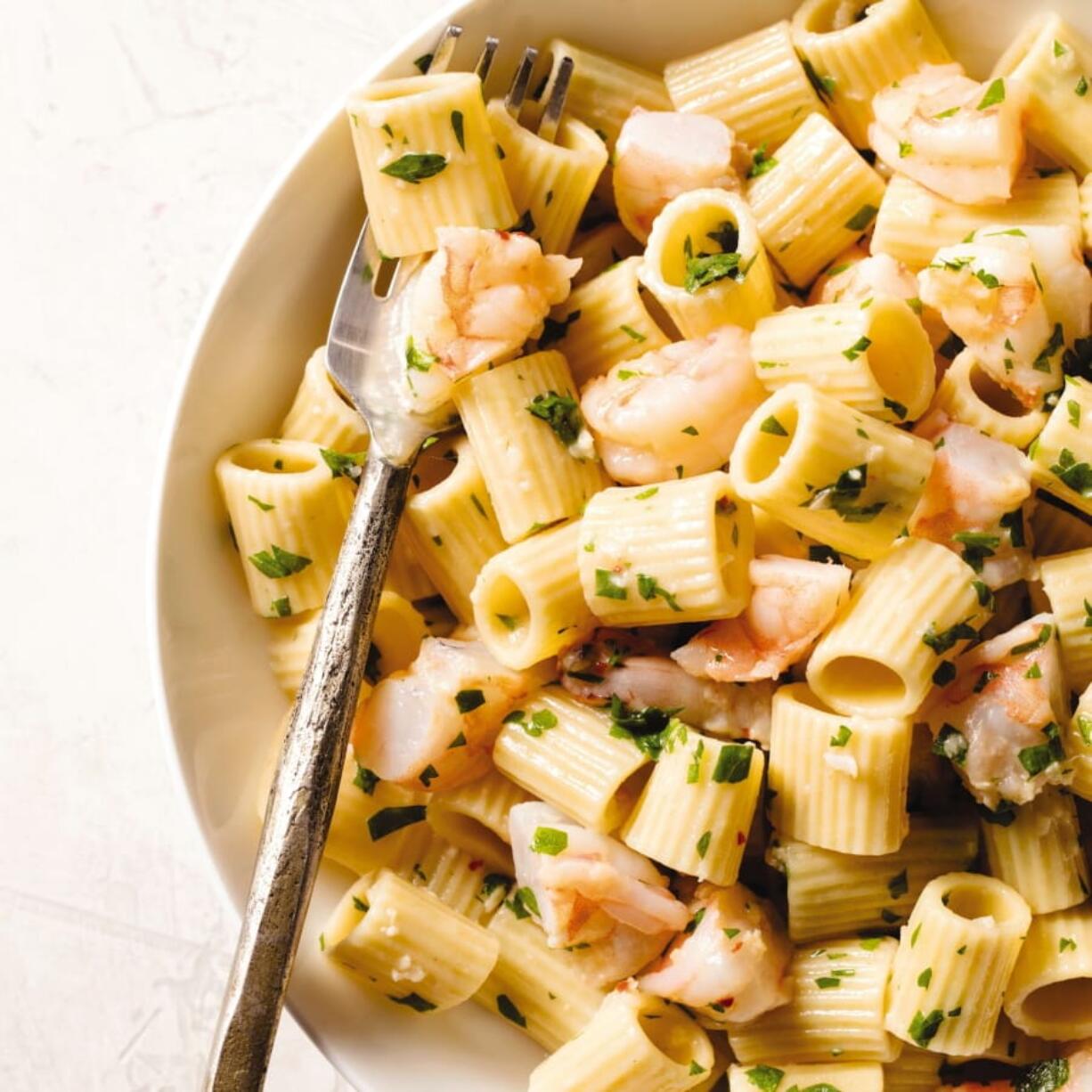 Garlic Shrimp Pasta (Steve Klise/America’s Test Kitchen via AP)