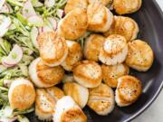 Pan-Seared Scallops With Super Snap Pea Slaw from the cookbook “Vegetables Illustrated.” Daniel J.