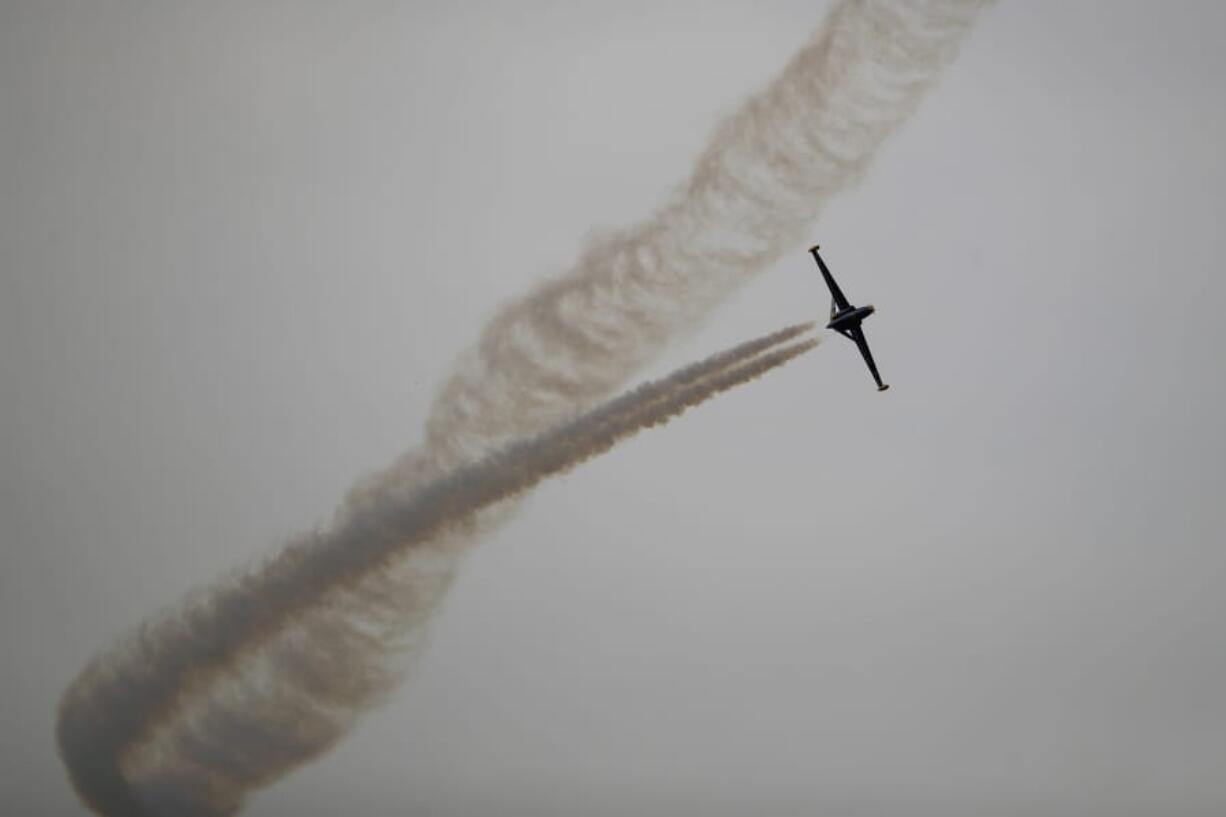 The Fouga Magister performs a demonstration flight on Tuesday at Paris Air Show, in Le Bourget, north east of Paris, France.