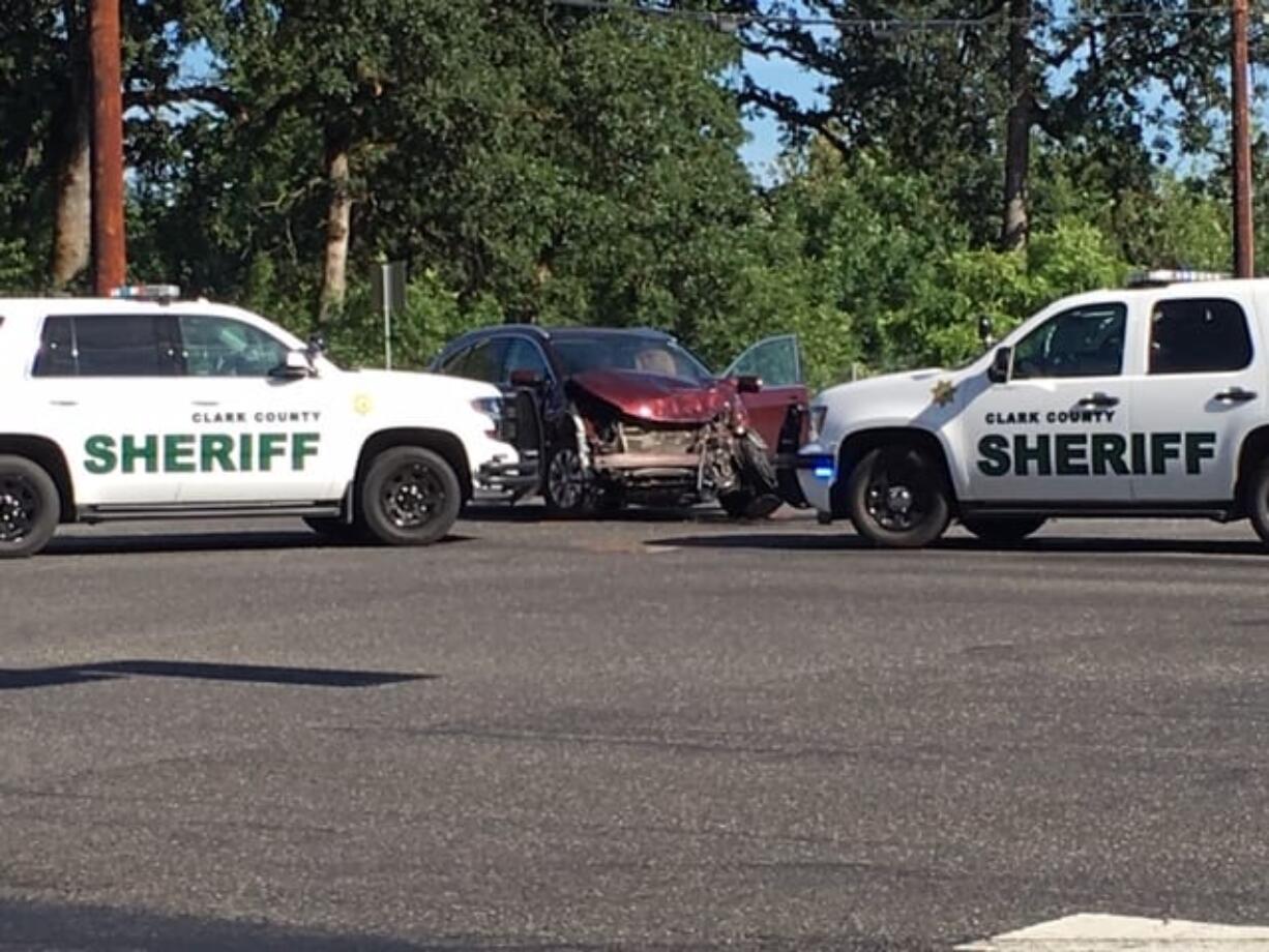 A Clark County Sheriff's deputy sustained injuries that were not life-threatening after being T-boned in a five-car crash Monday on Northeast Fourth Plain Boulevard and Northeast 162nd Avenue.