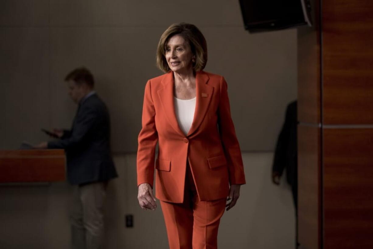 House Speaker Nancy Pelosi of Calif. arrives to meet with reporters at the Capitol in Washington, Wednesday, June 5, 2019.