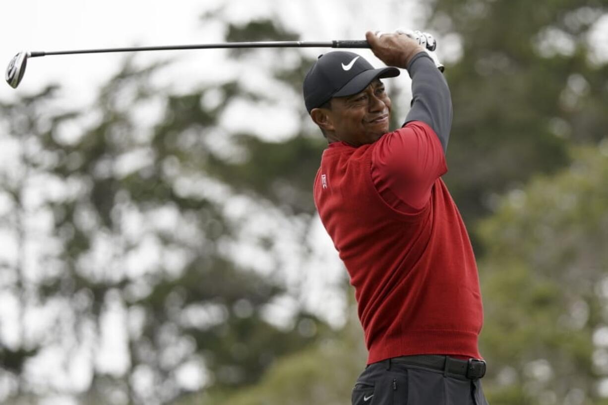 Tiger Woods watches his tee shot on the second hole during the final round of the U.S. Open Championship golf tournament, Sunday, June 16, 2019, in Pebble Beach, Calif.