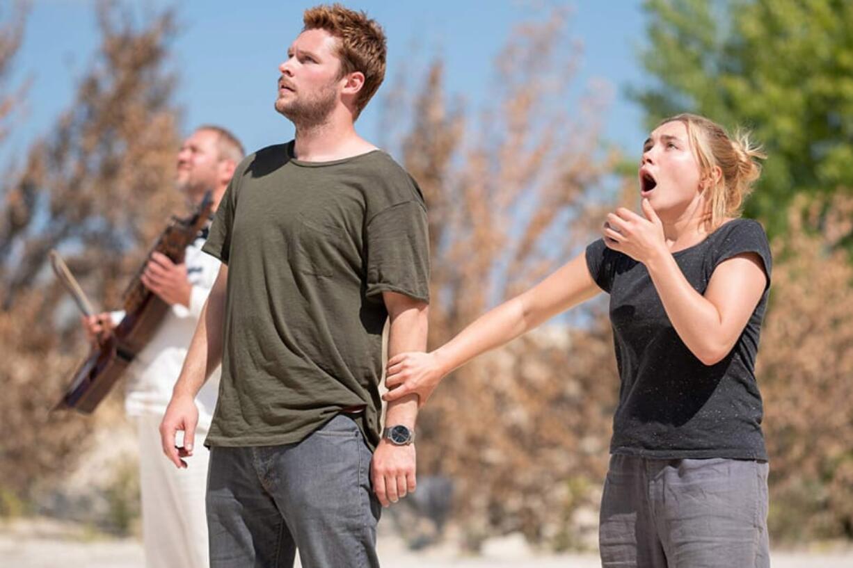 Jack Reynor, left, and Florence Pugh in the film “Midsommar.” Gabor Kotschy/A24