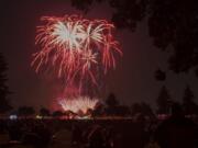 Fireworks light the night sky to the delight of the crowd Thursday evening during Fourth of July festivities at Fort Vancouver National Historic Site in 2019.