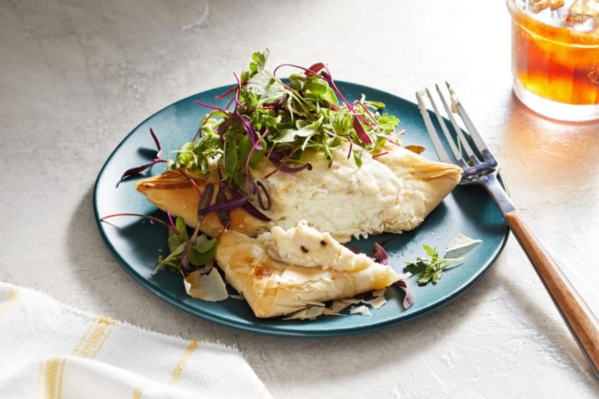 Baked Halibut on Phyllo With Parm Topping.