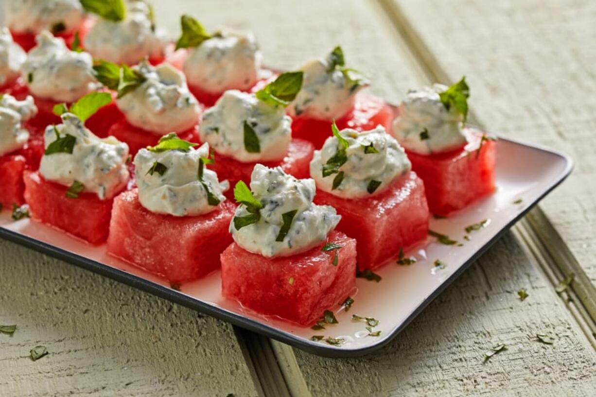 Watermelon With Herbed Goat Cheese Whip.