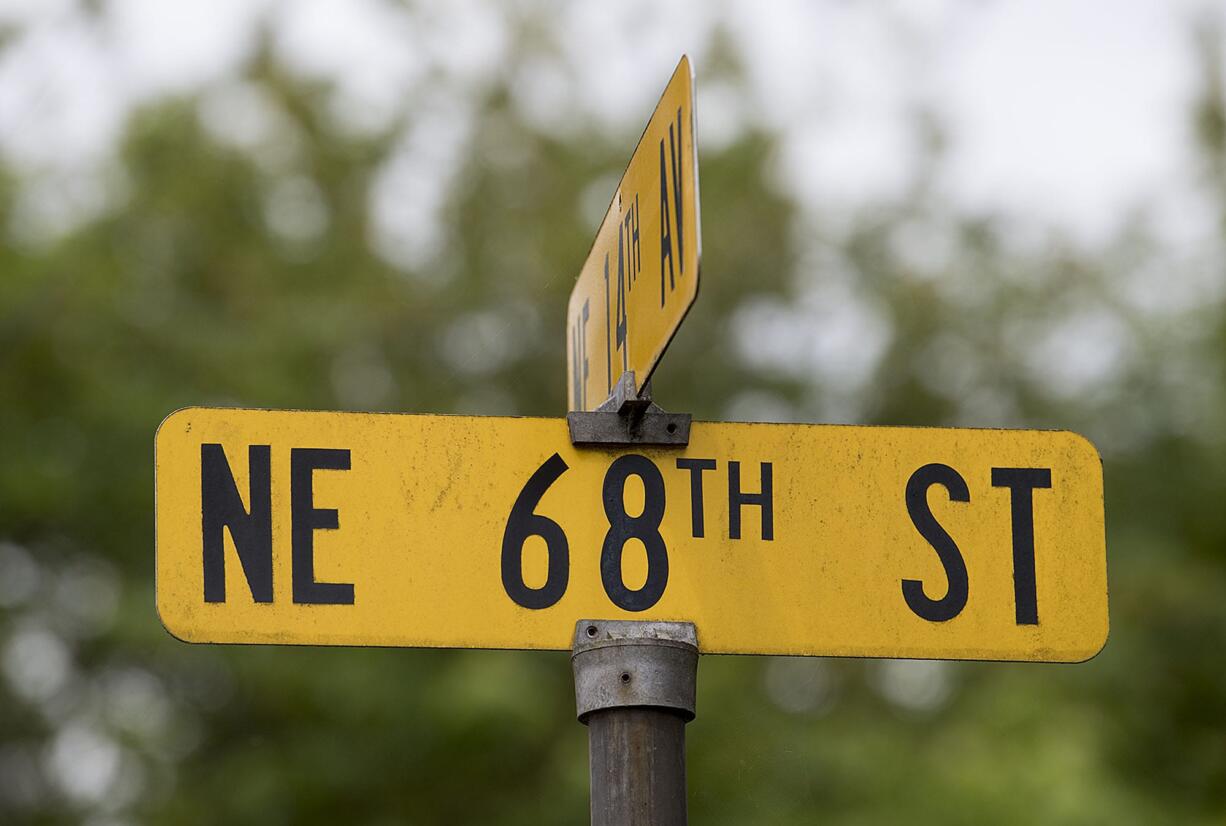 Street signs are seen on Northeast 68th Street in 2017.