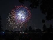 Fireworks light the night sky to the delight of the crowd during Fourth of July festivities at Fort Vancouver National Historic Site on Thursday evening, July 4, 2019.