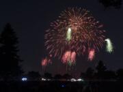 Fireworks light the night sky to the delight of the crowd during Fourth of July festivities at Fort Vancouver National Historic Site on Thursday evening, July 4, 2019.