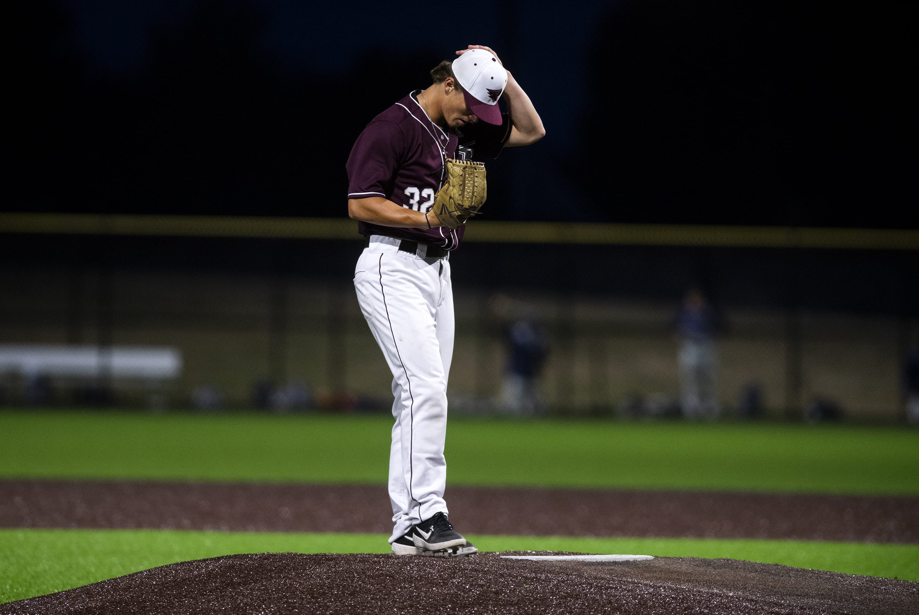 Ridgefield's Joey Martin (32) prepares for a pitch during Tuesday nightÕs game against the Bells at the Ridgefield Outdoor Recreation Complex on July 30, 2019.