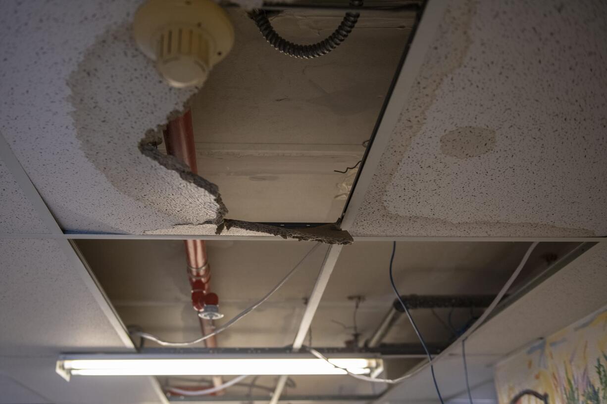 A fire broke out at the Vancouver Share House on Tuesday night, July 30, 2019. Water damage can be seen here as it leaked through the ceiling of the main floor.