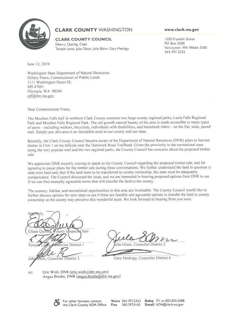 Clark County Council letter to Public Lands Commissioner Hilary Franz PDF