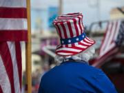 Uncle Sam, otherwise known as Ed Martin of Ridgefield, gets into the Fourth of July spirit while watching Ridgefield’s annual parade from his spot along Pioneer Street on July 4, 2018.