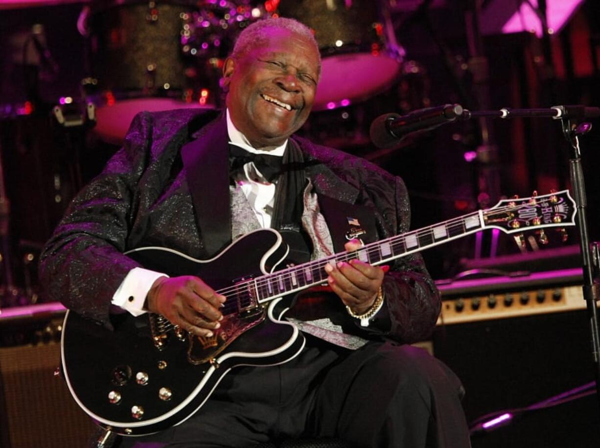 FILE - In this June 20, 2008 file photo, musician B.B. King performs at the opening night of the 87th season of the Hollywood Bowl in Los Angeles. Julien’s Auctions announced Tuesday, July 23, 2019, that King’s black Gibson ES-345 prototype guitar is among the items from his estate that will go up for bid on Sept. 21. Julien’s says Gibson gave King the instrument for his 80th birthday.