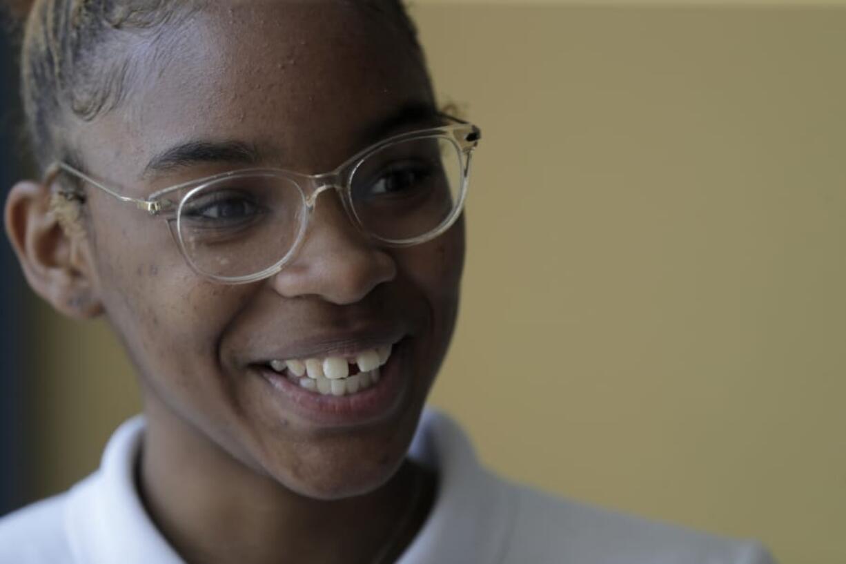 Tinazsha Johnson, 15, talks about her science fair project at New Song Community Learning Center in West Baltimore. She attends one of Baltimore’s new “trauma-sensitive” schools.