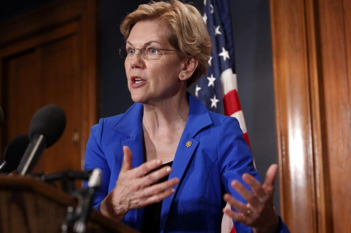 Sen. Elizabeth Warren, D-Mass., speaks about a bill to cancel student loan debt, Tuesday, July 23, 2019, on Capitol Hill in Washington.