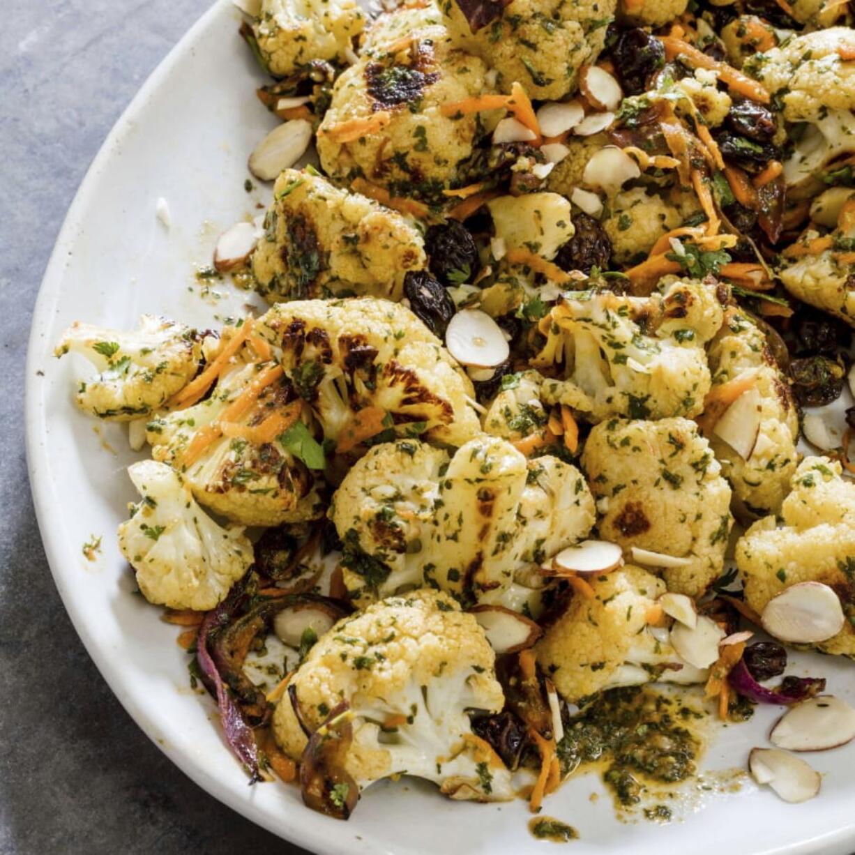 Cauliflower Salad with Chermoula and Carrots in Brookline, Mass. This recipe appears in the cookbook “Vegan for Everybody.” (Daniel J.