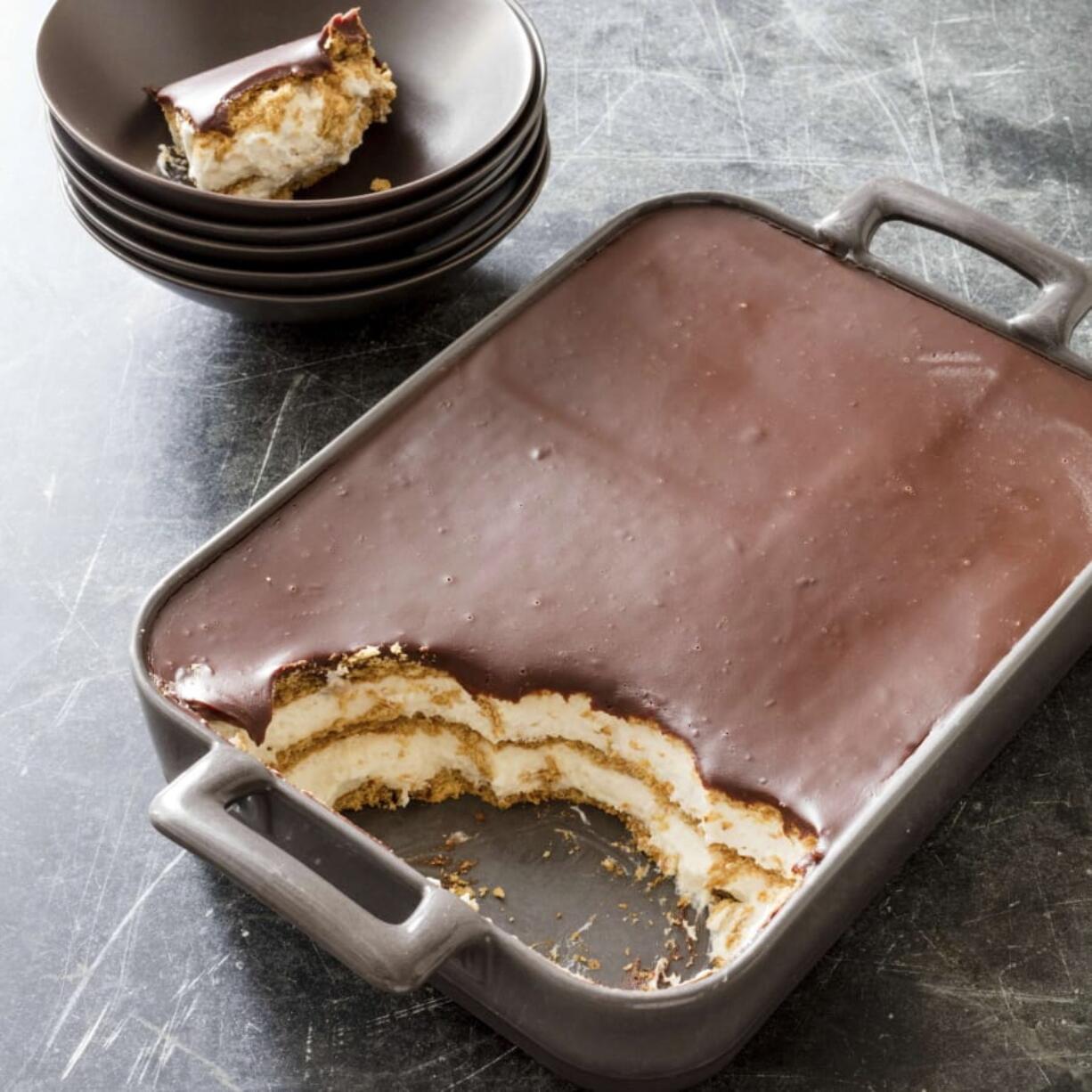 A Chocolate Eclair Cake from the cookbook “The Perfect Cake. Daniel J.