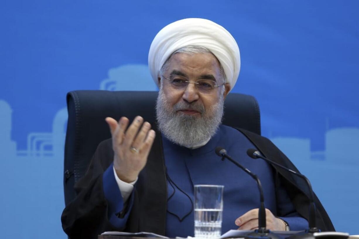 In this photo released by the official website of the office of the Iranian Presidency, President Hassan Rouhani speaks in a meeting during his provincial tour to the North Khorasan, Iran, Sunday, July 14, 2019. Rouhani said his country is ready to negotiate with the United States if Washington lifts its economic sanctions.