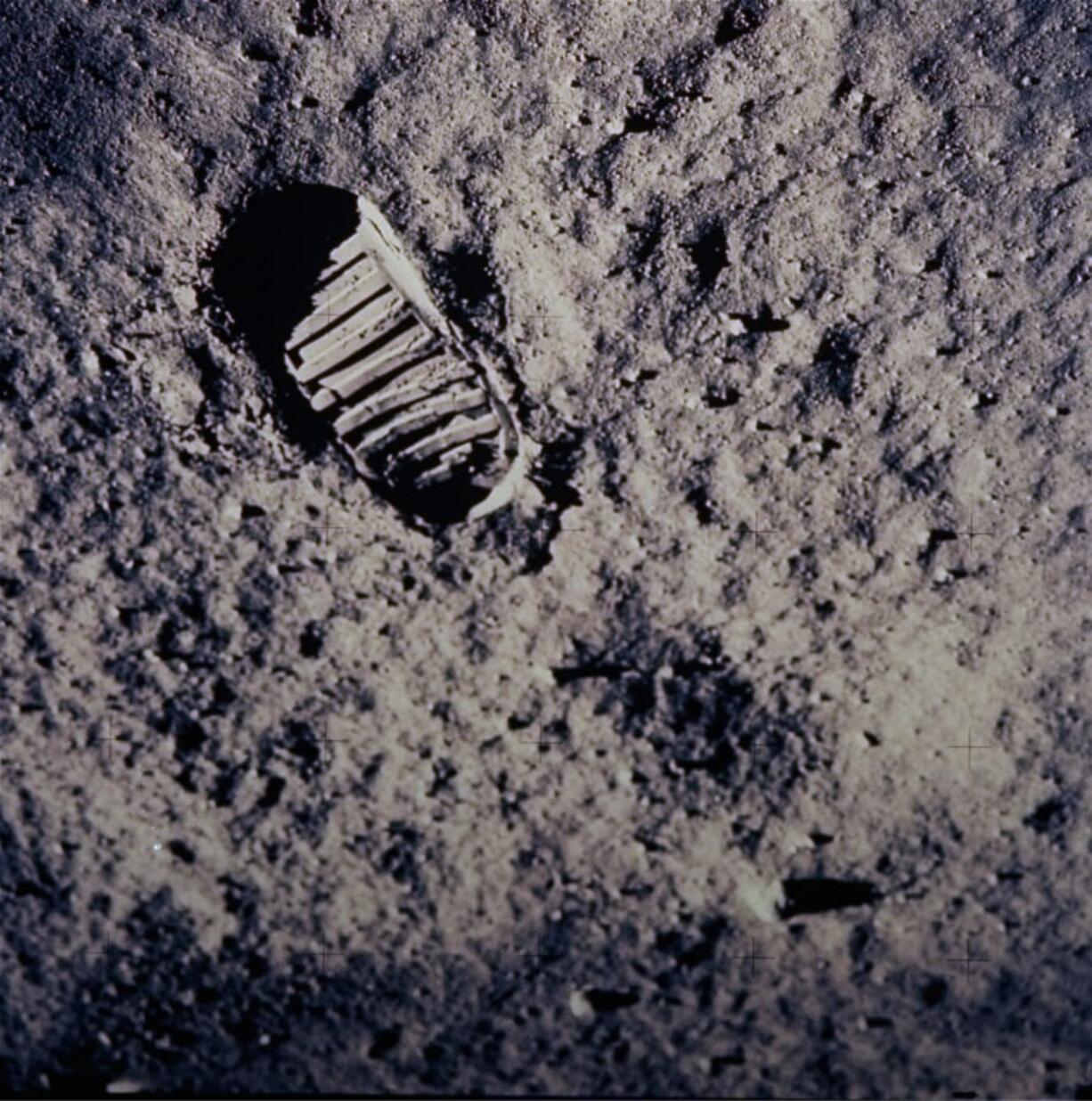 A footprint left by one of the astronauts of the Apollo 11 mission shows in the soft, powder surface of the moon on July 20, 1969.