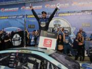 Kevin Harvick celebrates in victory lane after winning a NASCAR Cup Series auto race at New Hampshire Motor Speedway in Loudon, N.H., Sunday, July 21, 2019.