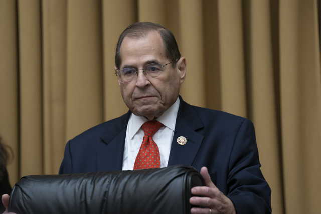 House Judiciary Committee Chair Jerrold Nadler, D-N.Y., arrives to hear former special counsel Robert Mueller testifies about his investigation into President Donald Trump and Russian interference in the 2016 election, on Capitol Hill in Washington, Wednesday, July 24, 2019. (AP Photo/J.