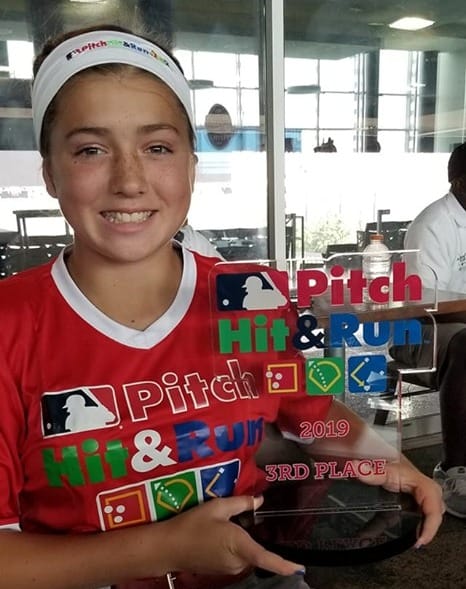 Elizabeth Peery, 12, of Ridgefield, placed third at the national finals of the MLB Pitch Hit & Run competition on Saturday, July 6, 2019 at Progressive Field in Cleveland.