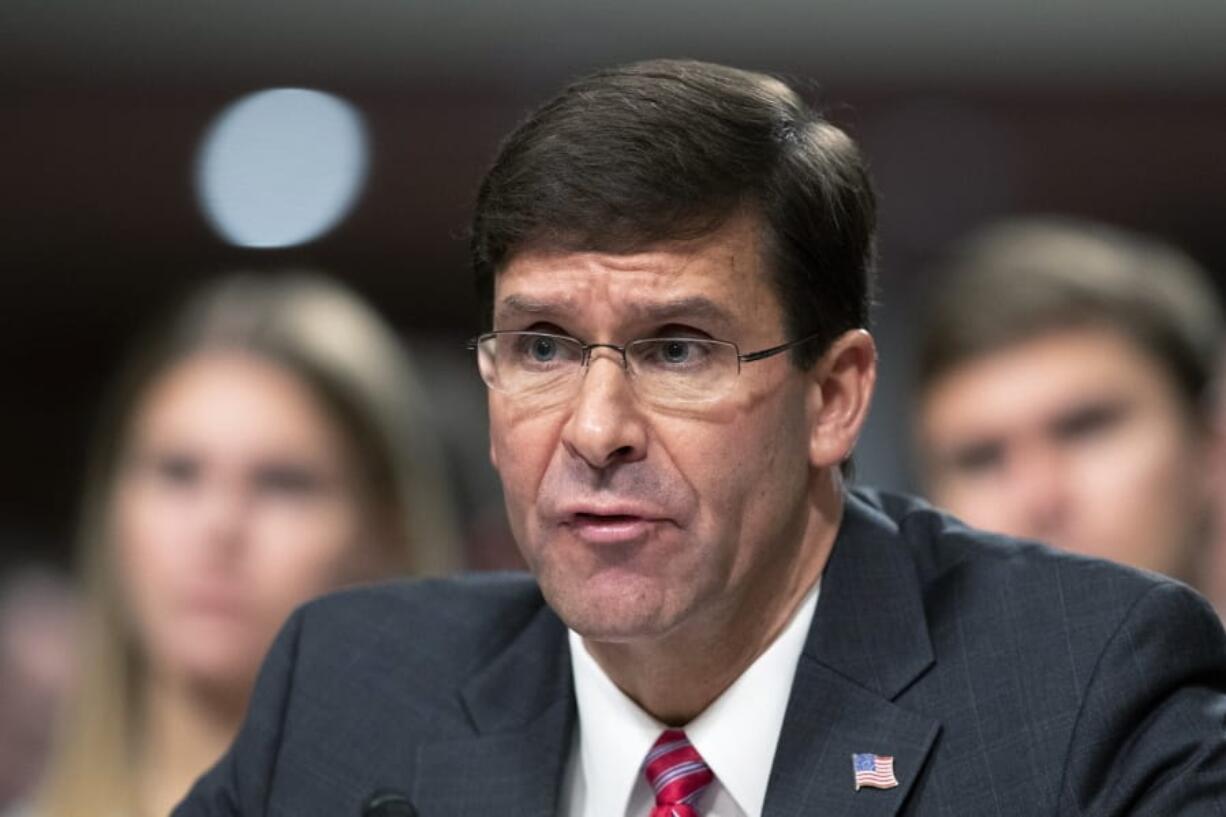 Secretary of the Army and Secretary of Defense nominee Mark Esper testifies before a Senate Armed Services Committee confirmation hearing on Capitol Hill in Washington, Tuesday, July 16, 2019.