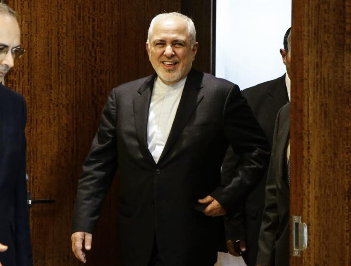 Iranian Foreign Minister Mohammad Javad Zarif arrives for a meeting with U.N. Secretary General Antonio Guterres at United Nations headquarters Thursday, July 18, 2019.