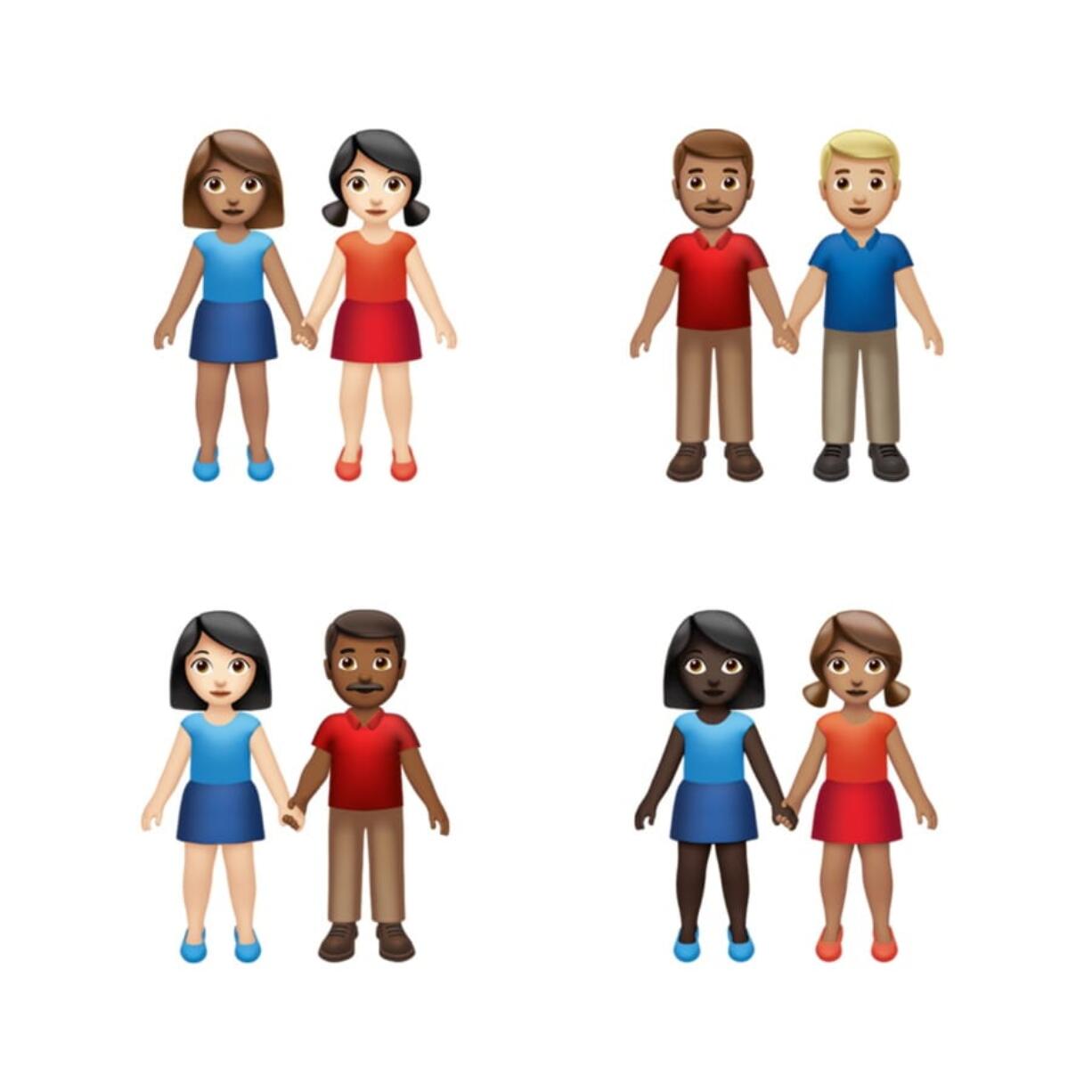 This image provided by Apple shows new emoji’s released by Apple. Both Apple and Google are rolling out dozens of new emojis that, as usual, included cute crittters, but also ones that expand the boundaries of inclusion. The announcement coincides with Wednesday, July 17, 2019 World Emoji Day.