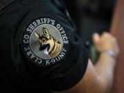 Deputy Eric Cramer's Clark County Sheriif's Office K-9 unit patch is pictured during an afternoon debriefing at the Clark County Sheriff West Precinct in Ridgefield on Thursday, July 18, 2019.