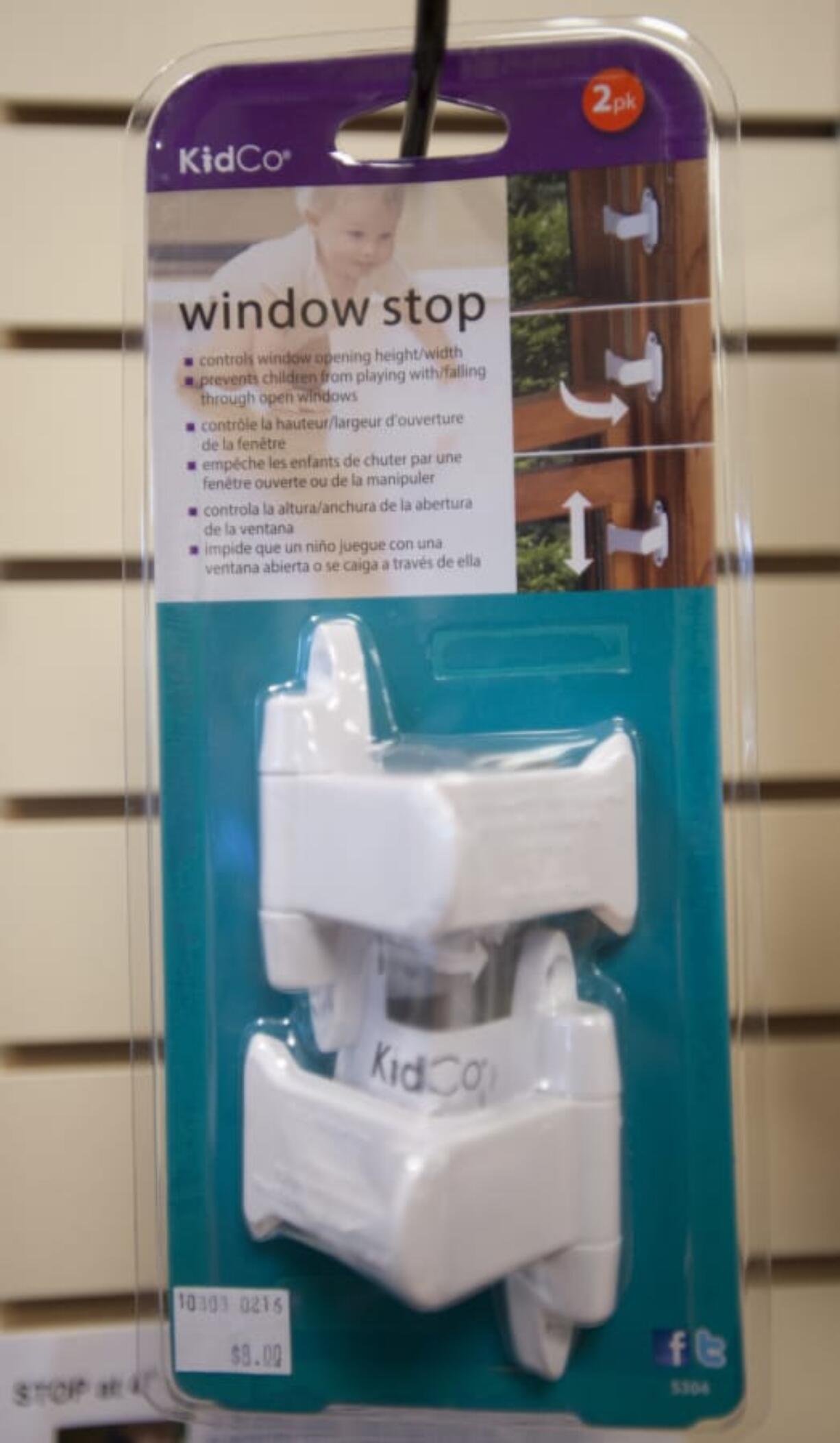 Window stop devices to prevent children from falling out of windows are on display at the Randall Children’s Safety Center in Portland. Stops like these prevent windows from opening more than 4 inches, and they have quick releases in case of an emergency.