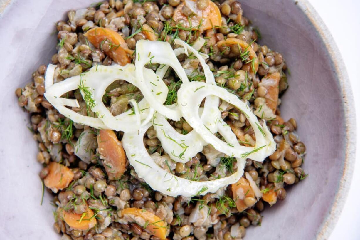 Fennel and Lentil Salad with Dill. This salad is casual enough for lunch at home and elegant enough for a dinner party. Food styling by Genevieve Ko.