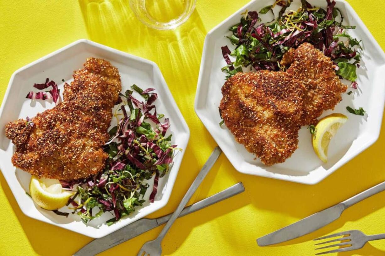 Crispy Sesame Chicken Schnitzel is an Israeli-inspired riff on schnitzel.