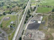 An aerial view of the 179th Street/Interstate 5 interchange north of Vancouver.