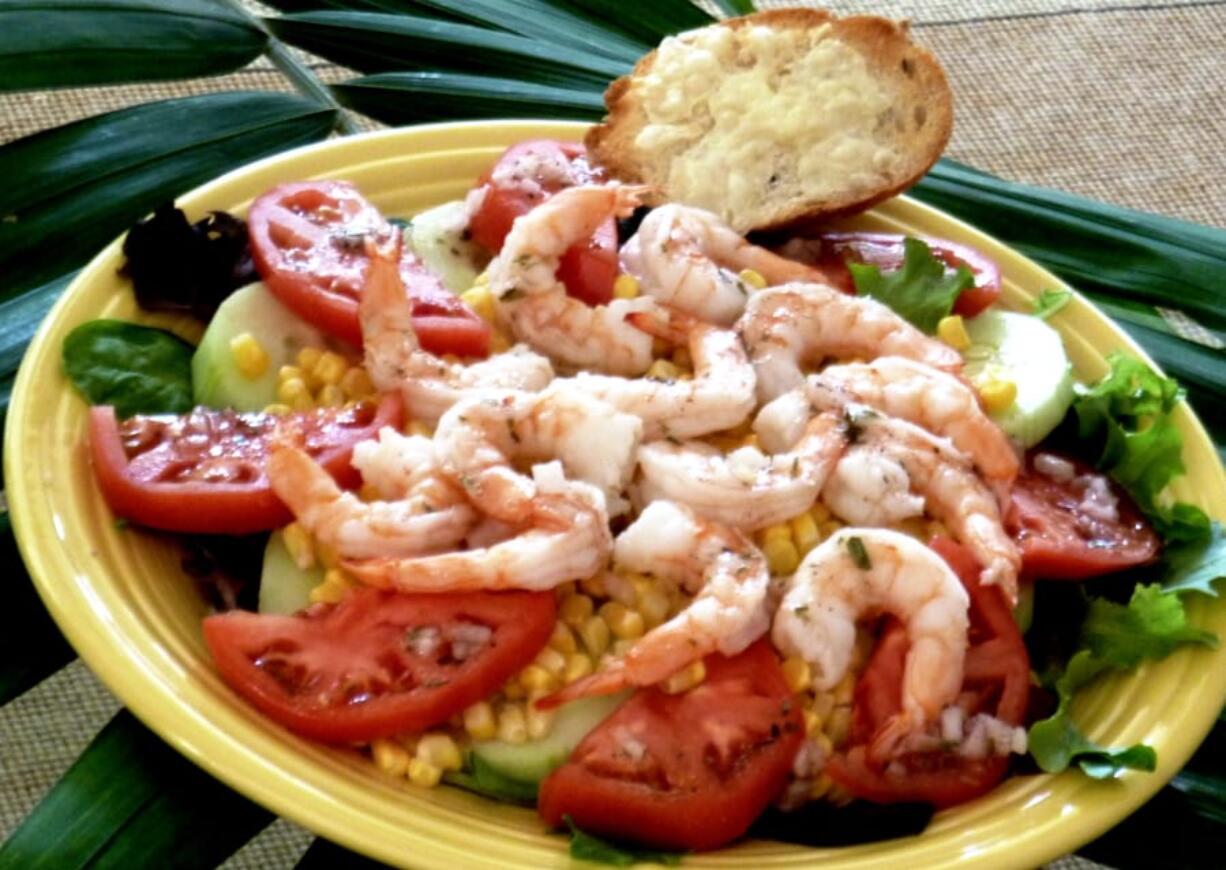 Layered Shrimp Salad with Parmesan Crostini.