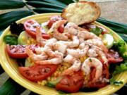 Layered Shrimp Salad with Parmesan Crostini.