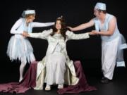 Rebecca Hoffman as Morwinda, left, Dani Knittle as Sleeping Beauty and Andrew Pongratz as Torwinda in the upcoming “Magentots” comedy for kids, “Sleeping Beauty.” Stephanie Roberts/Fetching Photos