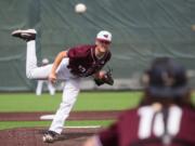 Ridgefield Raptors' Hayden Minich (13) pitches during final game of the season against the Bend Elks at the Ridgefield Outdoor Recreation Complex, Sunday, August 11, 2019.