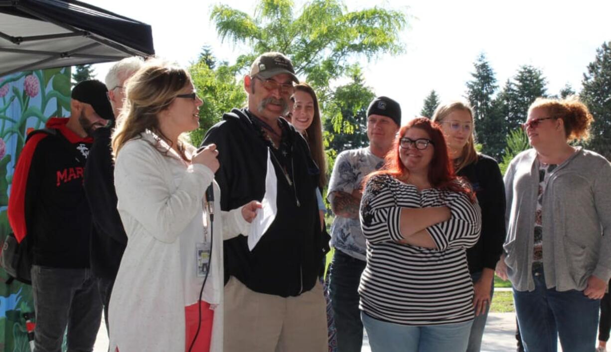 Central Park: Alaina Green, coordinator of West Van for Youth Coalition, recognizes Clark College’s Addiction Counseling Education students Club at a gathering of Southwest Washington prevention coalitions.