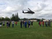 Battle Ground: Battle Ground High School AFJROTC cadets participated in a summer Leadership Laboratory program, where they met members of the Washington National Guard, who landed a Black Hawk helicopter on the practice football field.